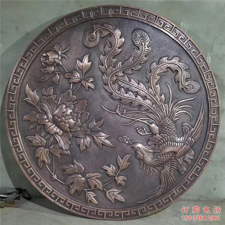 鳳凰戲牡丹銅浮雕雕塑廠家