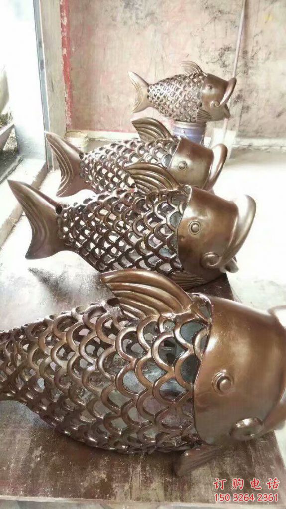 鏤空金魚雕塑廠家 鏤空銅金魚雕塑生產(chǎn)制作