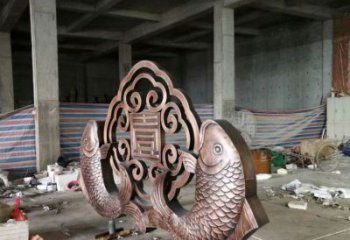 銅金魚雕塑廠家 鑄銅動物小品 金魚送喜銅雕制作