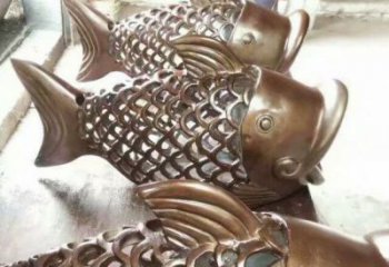 鏤空金魚雕塑廠家 鏤空銅金魚雕塑生產(chǎn)制作