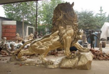 銅獅子雕塑廠家 黃銅鑄造工藝 動物銅雕展示