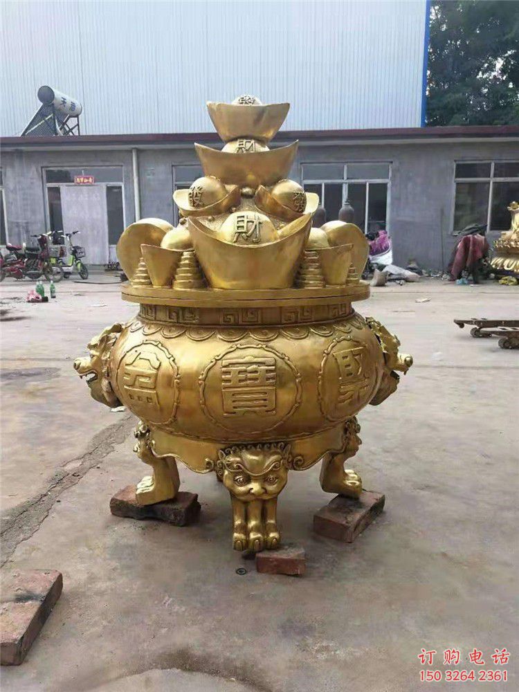 聚寶盆銅雕廠家 香爐元寶銅雕工藝品