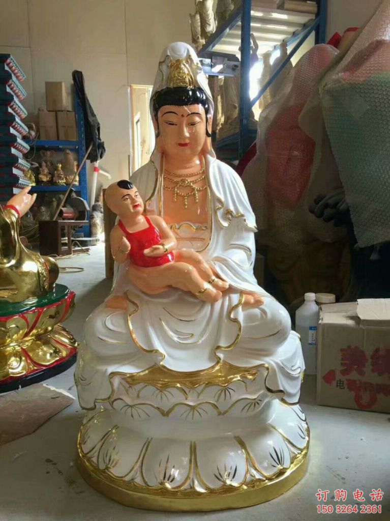 白衣送子菩薩佛像 坐像送子觀(guān)音佛像