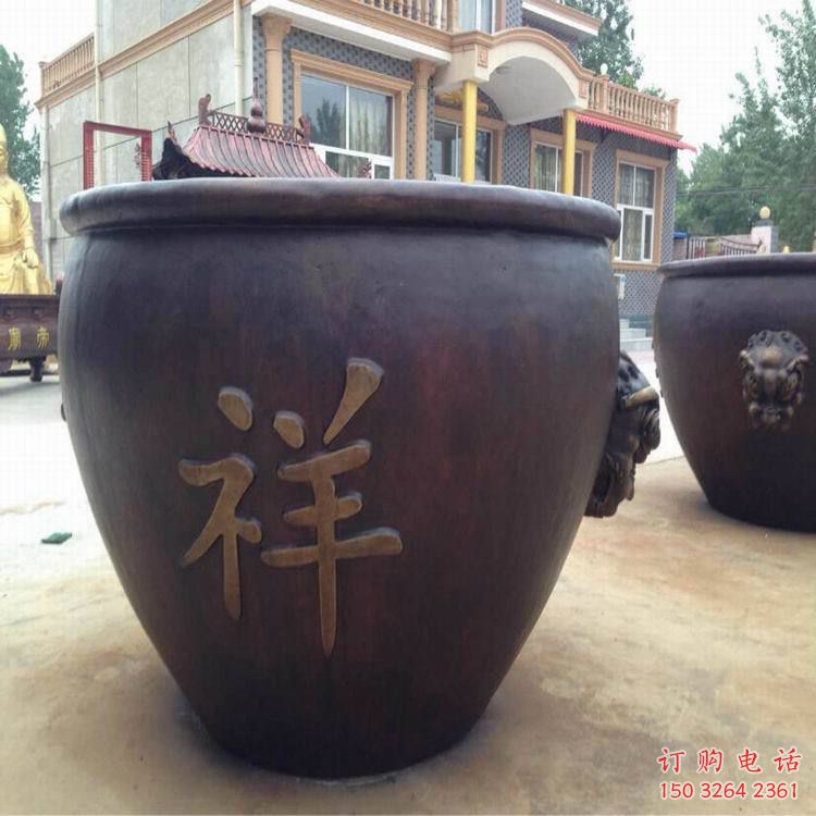 銅缸雕塑廠家  吉祥字雕刻 鑄銅缸雕塑