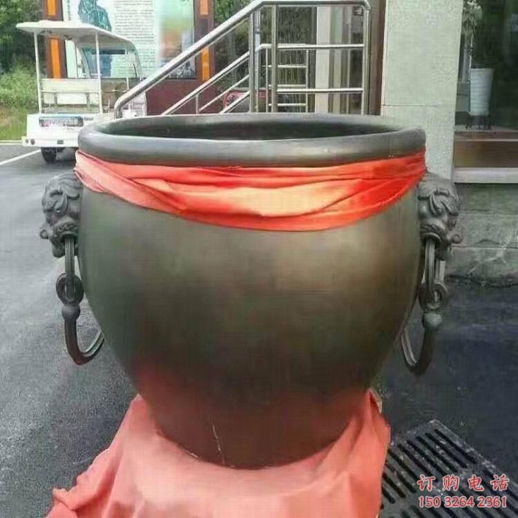 雙耳銅缸雕塑廠家 獅子頭耳提頭 黃銅鑄造
