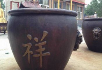 銅缸雕塑廠家  吉祥字雕刻 鑄銅缸雕塑