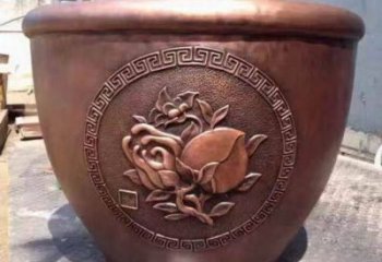 紅銅缸雕塑廠家 牡丹花銅雕圖案