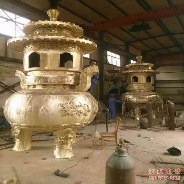 寺廟銅香爐雕塑廠家 鑄銅香爐雕塑
