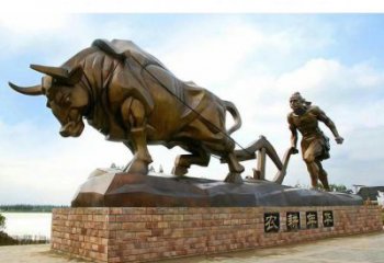 拉犁牛銅雕塑 農(nóng)夫和牛銅雕