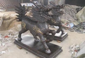 鱗片麒麟銅雕廠家 鑄銅鱗片麒麟銅雕