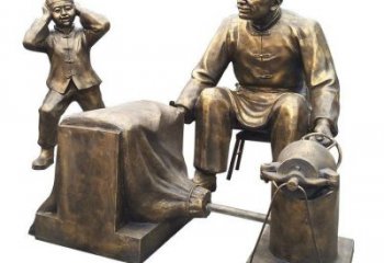 農(nóng)村街頭老人銅雕廠家  公園別墅仿古人物