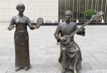 公園仿古音樂銅雕廠家  街頭黃銅人物銅雕