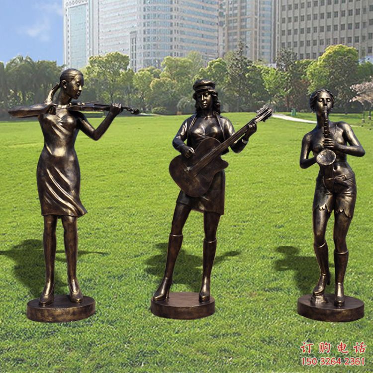 音樂美女銅雕廠家 公園廣場現(xiàn)代人物銅雕