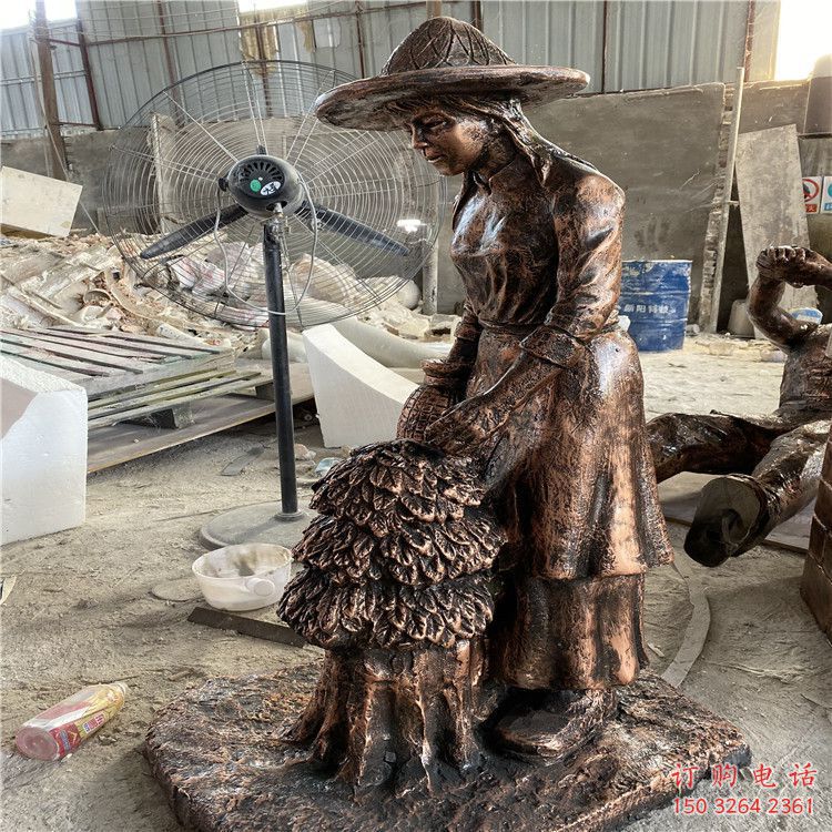 民俗女生銅雕廠家 女生勞動銅雕 豐收人物銅雕產(chǎn)品
