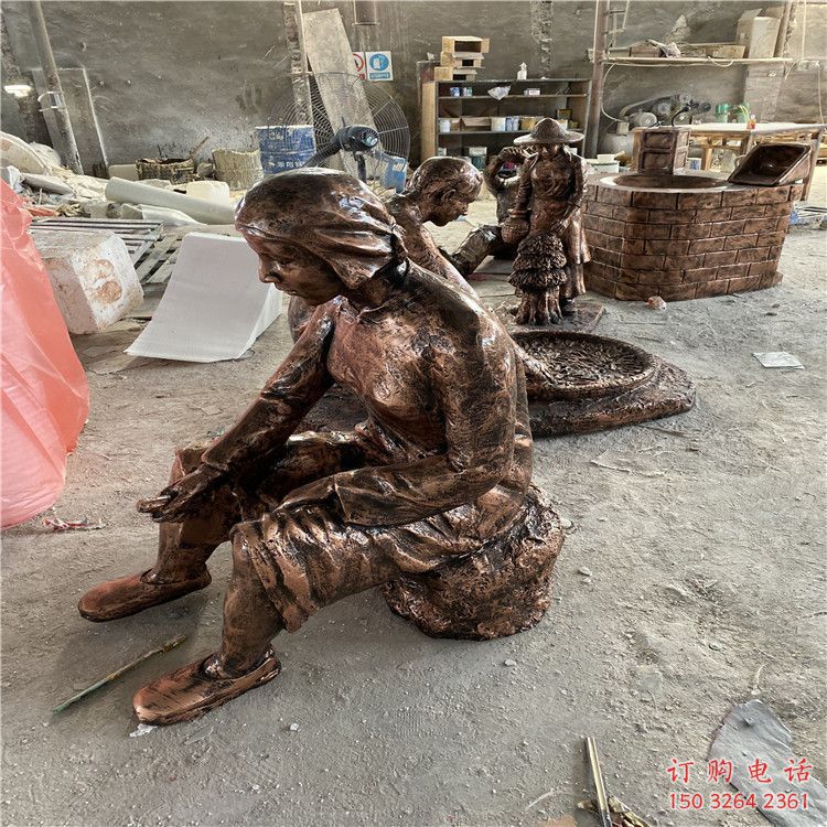 女生人物銅雕廠家 洗衣農(nóng)活銅雕 仿古農(nóng)村婦女銅像