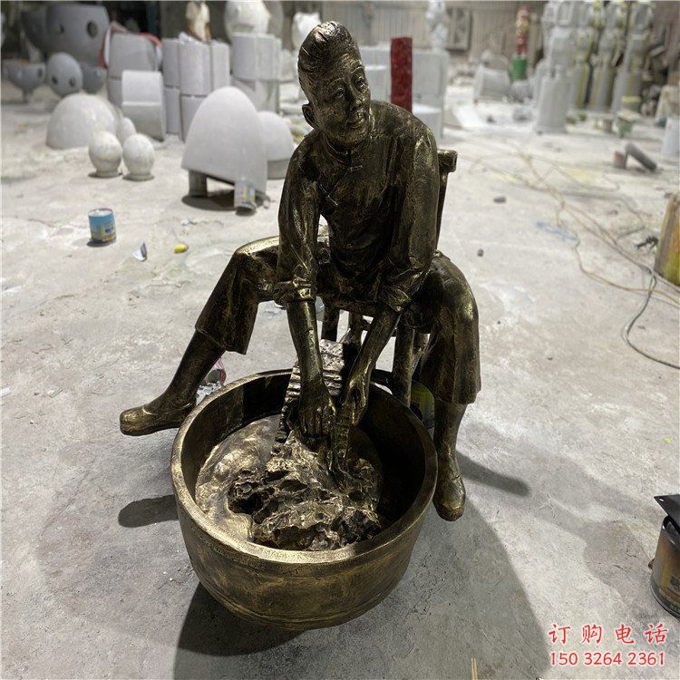 女生人物肖像銅雕廠家 農(nóng)村農(nóng)活銅像 洗衣婦女銅雕