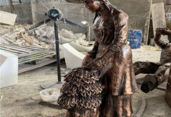民俗女生銅雕廠家 女生勞動銅雕 豐收人物銅雕產(chǎn)品