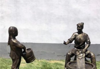 農(nóng)村人物肖像銅雕廠家 婦女洗衣農(nóng)活銅雕 民俗女生銅雕生產(chǎn)