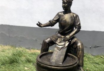 農(nóng)村洗衣人物銅雕廠家 農(nóng)活婦女銅像 女生勞動銅雕