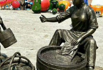 洗衣勞動(dòng)銅雕廠家 仿古婦女銅像 民俗女子洗衣銅雕