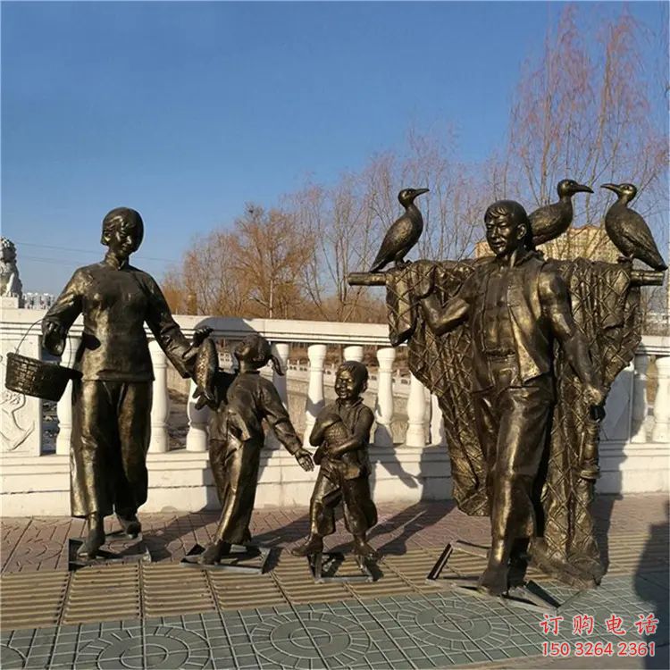漁夫一家人銅雕廠家 情趣人物銅像  夫婦和小孩銅雕產(chǎn)品