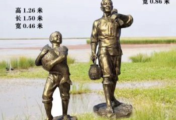 男人和小孩銅雕廠家 漁夫銅像銅雕 公園仿古人物銅雕