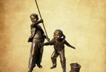少兒漁夫銅雕廠家 男孩和女生銅雕 民俗人物銅雕制作