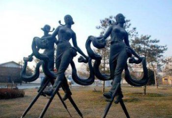 扭秧歌舞者銅雕廠家 仿古人物銅像 少女舞者銅雕制作