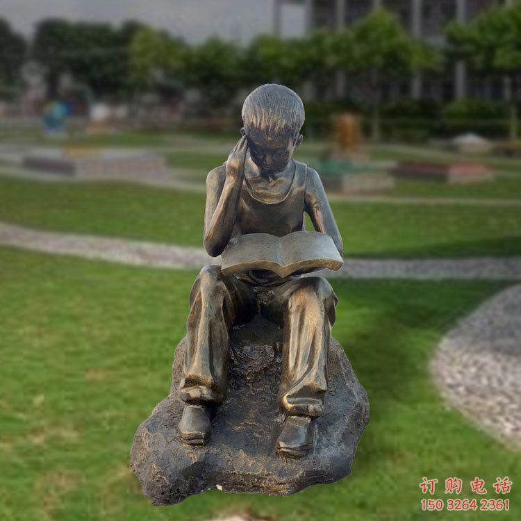 少兒讀書銅雕廠家 校園人物肖像 看書少兒銅雕制作