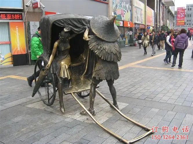 仿古人物拉黃包車銅像廠家