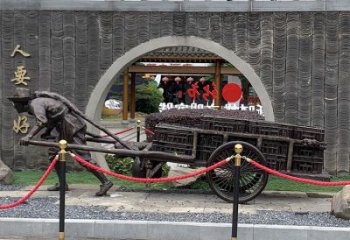 老頭拉黃包車銅雕廠家 公園廣場人物銅像