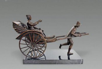 男人拉黃包車(chē)銅雕廠家 民俗廣場(chǎng)人物銅雕