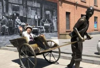 公園人物銅像 黃包車銅雕 民俗人物拉黃包車銅雕廠家