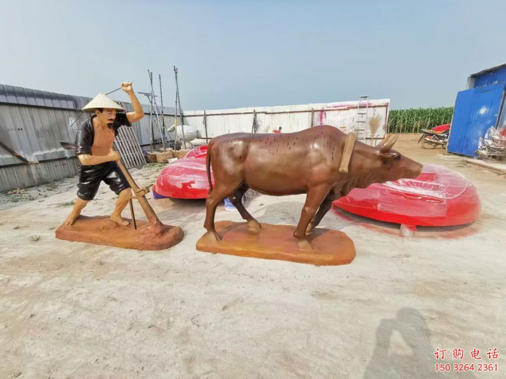 公園牛離地銅雕廠家 農(nóng)夫和牛離地銅像產(chǎn)品
