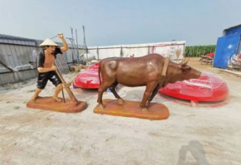 公園牛離地銅雕廠家 農(nóng)夫和牛離地銅像產(chǎn)品