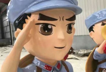 少兒八路軍銅雕廠家 彩繪人物銅雕