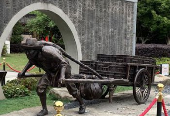 公園黃包車工人人物銅像廠家