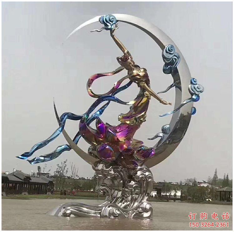 民俗彩繪嫦娥奔月人物銅雕廠家