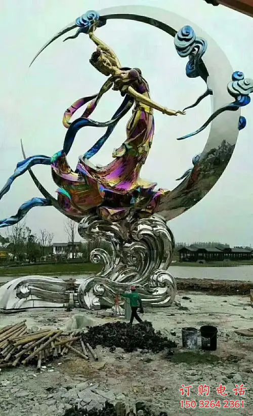 嫦娥奔月彩繪人物銅雕廠家
