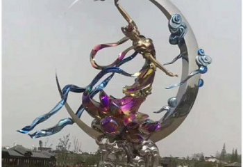 民俗彩繪嫦娥奔月人物銅雕廠家