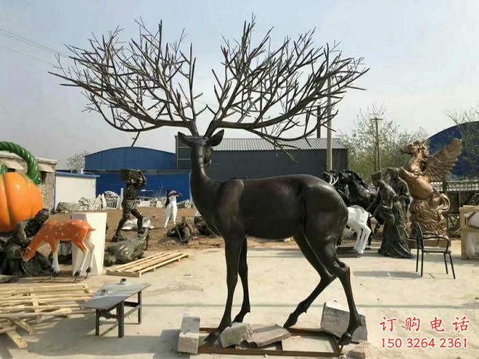 仿古梅花鹿銅雕 彩繪動(dòng)物銅雕
