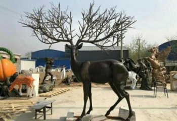 仿古梅花鹿銅雕 彩繪動物銅雕
