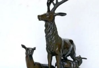 紫銅鹿群銅雕廠家 仿古動物銅雕