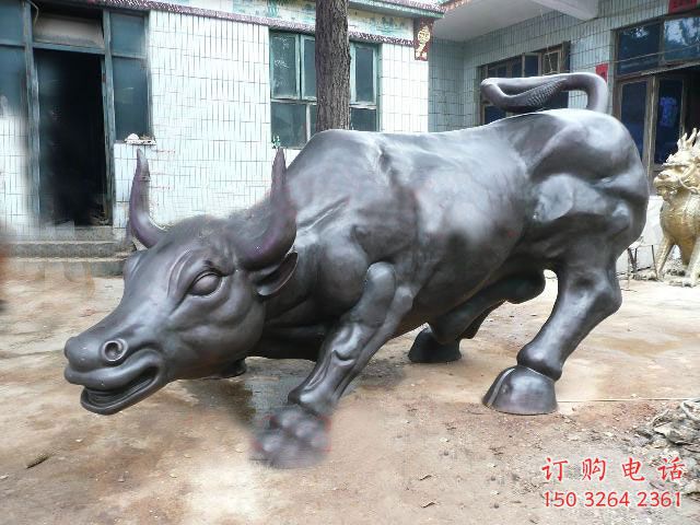 青銅華爾街牛銅雕廠家 公園動物銅雕