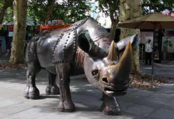 仿古犀牛銅雕廠家 彩繪動物銅雕