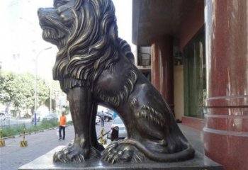 青銅雄獅銅雕廠家 公園動物銅雕