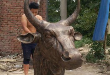 仿古牛頭銅雕廠家 彩繪動物銅雕