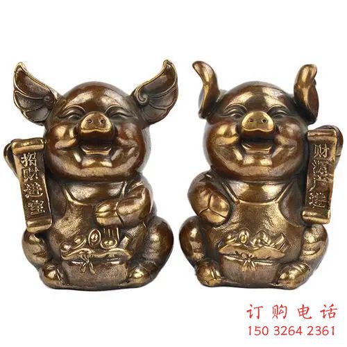 仿古豬銅雕廠家 彩繪動(dòng)物銅雕