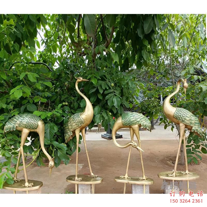 仿古仙鶴銅雕廠家 彩繪動物銅雕