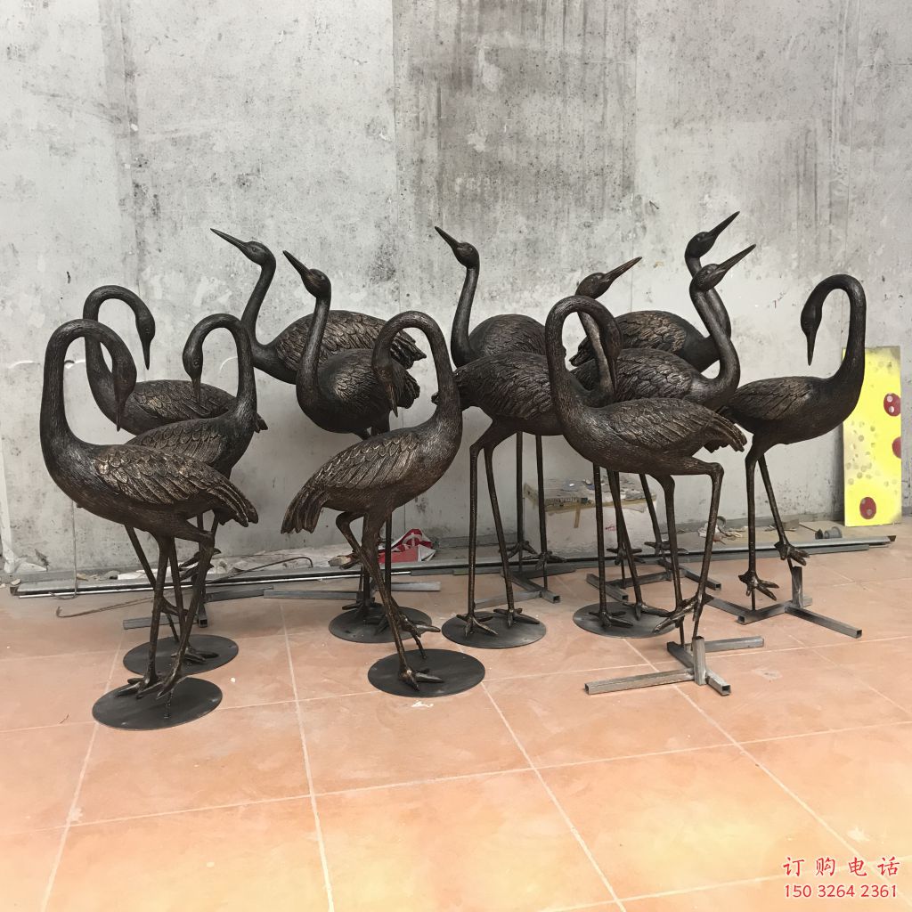 彩繪丹頂鶴銅雕 仿古動物銅雕